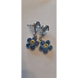Delicate Light Blue Crystal Flower Drop Earrings In